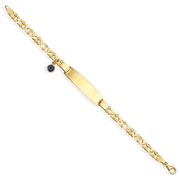 14 Ayar Altın Kaplama Bebek ve Çocuk Göz Boncuklu ve Nazarlı İsim Gümüş  Künye - BPC00105 - Resim 2