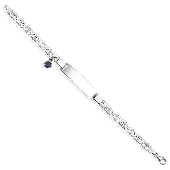 14 Ayar Altın Kaplama Bebek ve Çocuk Göz Boncuklu ve Nazarlı İsim Gümüş  Künye - BPC00105 - Resim 5