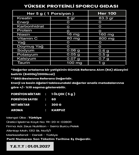 Titan Premium Creatine 300 Gr Monohyrate Mikronized-Karpuz-Aroma - 3