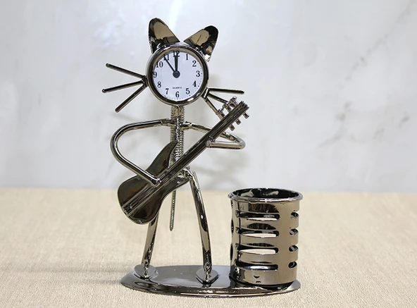 Metal Gitar Çalan Müzisyen Kedi Saat Ve Kalemlik - 1
