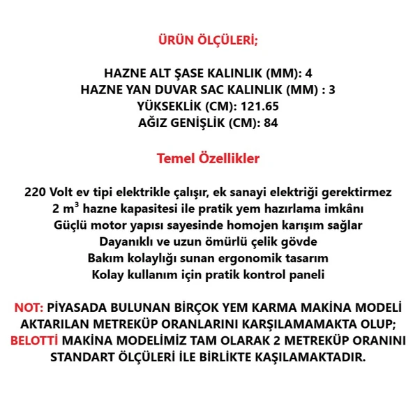 Belotti Karmator Elektrikli Yem Karma Makinesi 220 Volt-2 m³ - Resim 2