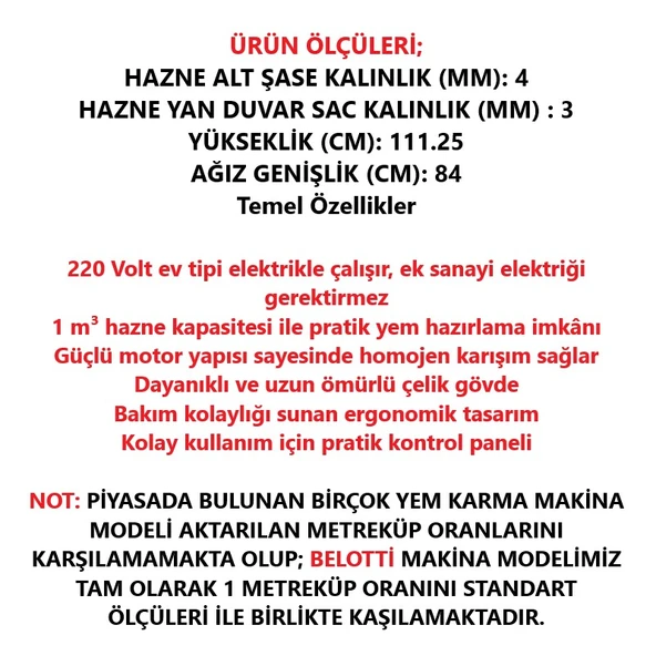 Belotti Karmator Elektrikli Yem Karma Makinesi 220 Volt-1 m³ - 2