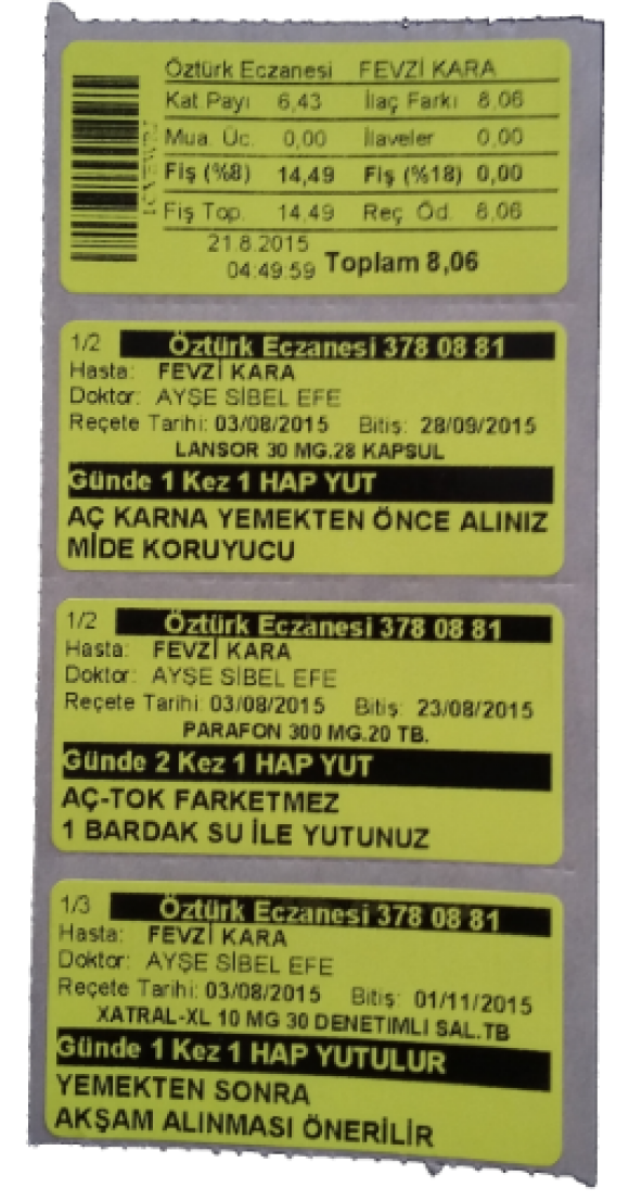 ECZANE İLAÇ TARİF ETİKETİ EKO 40x70 1 rulo 1000 li sarım - 4