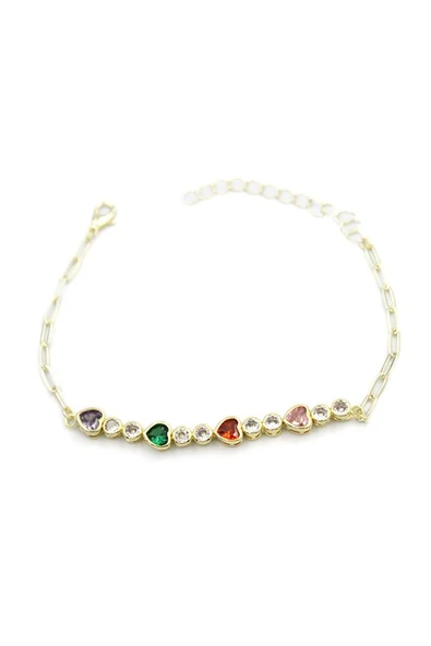 Taşlı Kalp Bileklik - Altın ürün görseli 1