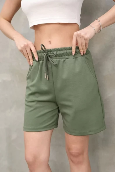 Osy Modal Yumuşak dokulu Kumaş Kadın Kısa Şort - Haki - Resim 2
