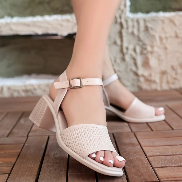 Laera Bej Cilt Topuklu Sandalet - Resim 4