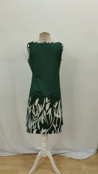 Lucky Life Kadın Askılı Yuvarlak Yakalı Yaprak Desenli Dalgıç Elbise - Resim 7