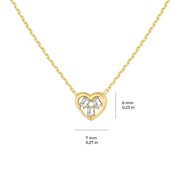14 Ayar Altın Baget Taşlı Kalp Kolye 1,30 gr - 2