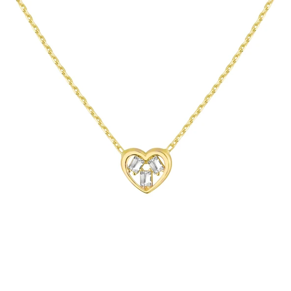 14 Ayar Altın Baget Taşlı Kalp Kolye 1,30 gr