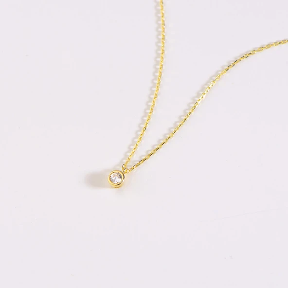 14 Ayar Tektaş Altın Kolye 1,25 gr - Resim 2