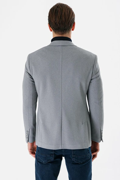 Gri Desenli Mono Yaka Astarlı Çift Yırtmaç 6 Drop Slim Fit Dar Kesim Klasik Ceket 1002240150 - Resim 6