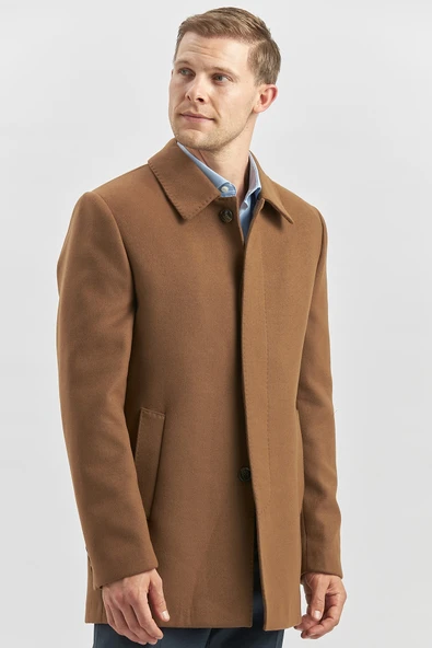 Taba Kaşe Bebe Yaka Kapitoneli Astar Comfort Fit Rahat Kesim Klasik Kaban 1008245161 - 2