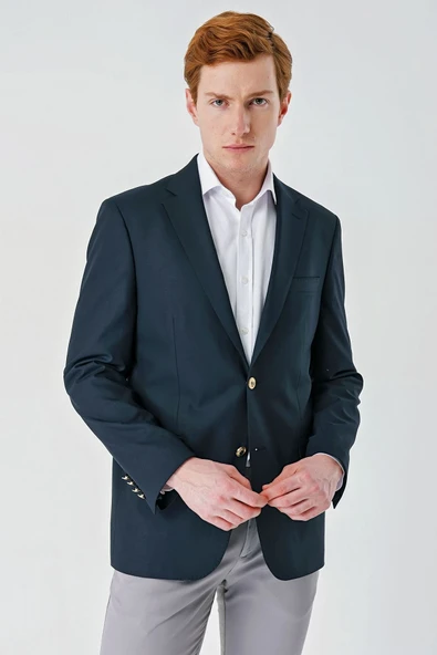 Lacivert Gabardin Mono Yaka Tek Yırtmaç 6 Drop Comfort Fit Rahat Kesim Basic Ceket 1002240006 ürün görseli