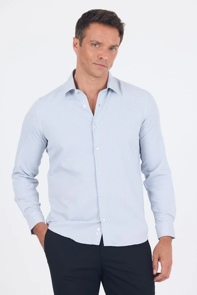 Siyah Uzun Kol Sert Yaka Cepsiz  Slim Fit Pamuklu Gömlek 1004250225 ürün görseli