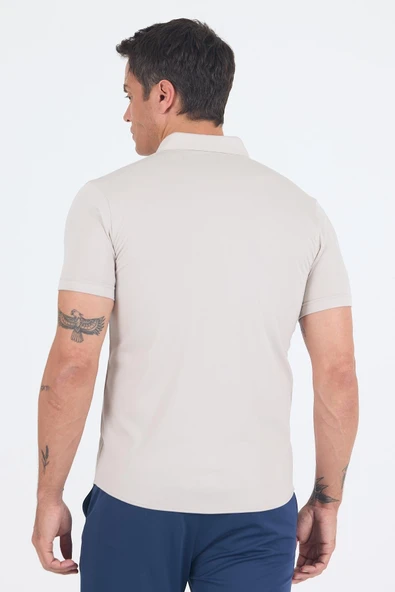 Taş Rengi italyan Düğmeli Yaka Kısa Kol Cepsiz Slim Fit Gömlek 1004250255 - Resim 5