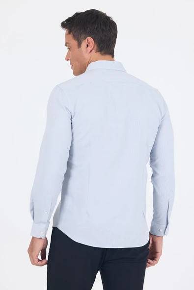 Siyah Uzun Kol Sert Yaka Cepsiz  Slim Fit Pamuklu Gömlek 1004250225 - Resim 5