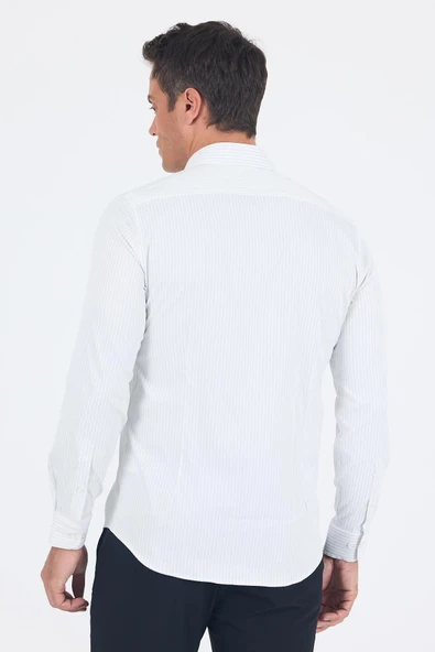 Beyaz Uzun Kol Sert Yaka Cepsiz Easy To Iron Slim Fit Esnek Gömlek 1004250230 - Resim 5