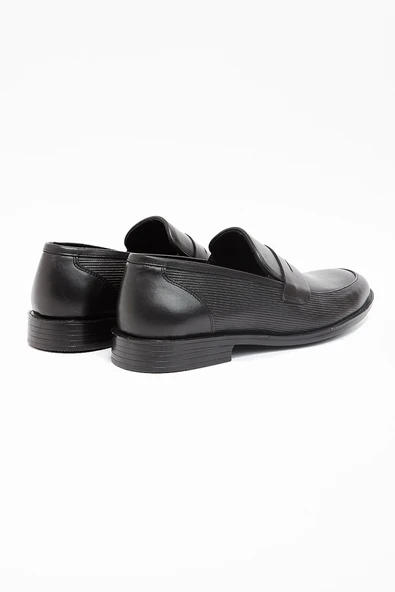 Siyah %100 Deri Analin Bağcıksız Classic Ayakkabı 1033240275 - Resim 3