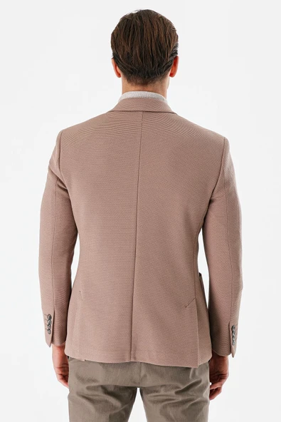 Vizon Desenli Mono Yaka Astarlı Çift Yırtmaç 6 Drop Slim Fit Dar Kesim Klasik Ceket 1002240150 - 6