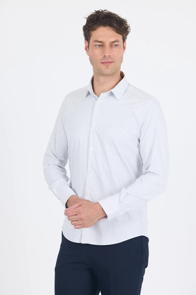 Beyaz Uzun Kol Sert Yaka Cepsiz Easy To Iron Slim Fit Esnek Gömlek 1004250230 ürün görseli