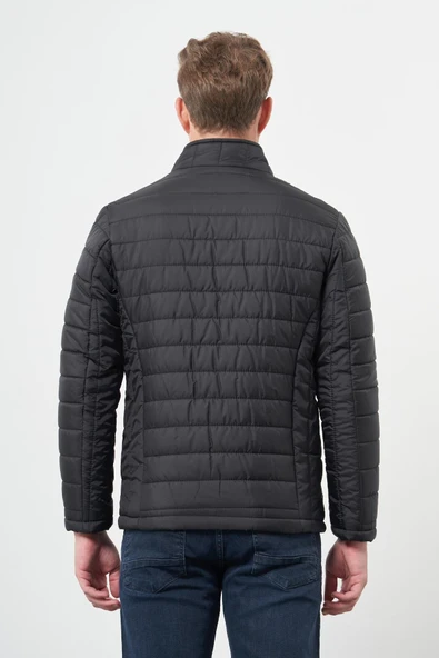 Siyah Kapitone Hakim Yaka Düz Yırtmaçsız Tam Astar Slim Fit Classic Mont 1007245155 - Resim 5