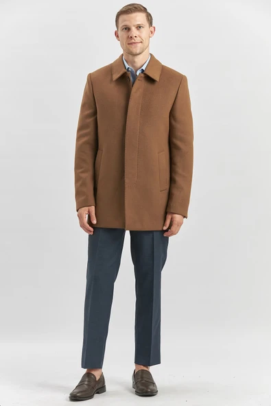 Taba Kaşe Bebe Yaka Kapitoneli Astar Comfort Fit Rahat Kesim Klasik Kaban 1008245161 - 5