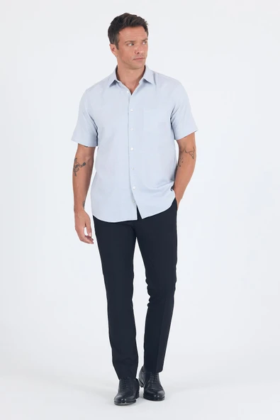 Siyah Sert  Yaka Kısa Kol Cepli  Comfort Fit Cls Gömlek 1004250263 - Resim 2