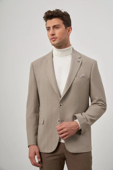 Sütlü Kahverengi Baskılı Mono Yaka 4 Drop Comfort Fit Classic Ceket 1002245157 - Resim 5