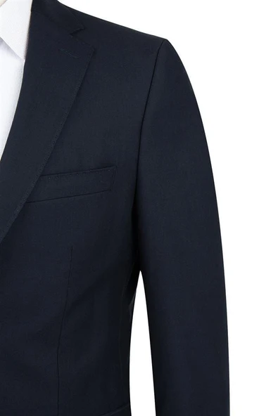 Lacivert Gabardin Mono YakaTek Yırtmaç 6 Drop Comfort Fit Rahat Kesim Basic Ceket 1002230006 - Resim 2