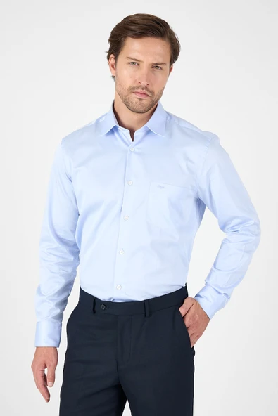 Mavi Sert Yaka Düz Classic %100 Pamuk Comfort Fit Gömlek 1004250323 ürün görseli