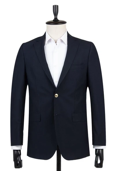 Lacivert Gabardin Mono YakaTek Yırtmaç 6 Drop Comfort Fit Rahat Kesim Basic Ceket 1002230006 ürün görseli
