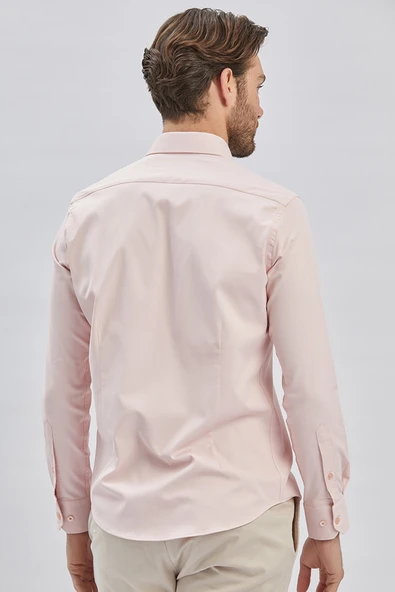 Somon Uzun Kollu Sert Yaka Cepsiz Pamuklu Likralı Klasik Slim Fit Dar Kesim Gömlek 1004240234 - Resim 5