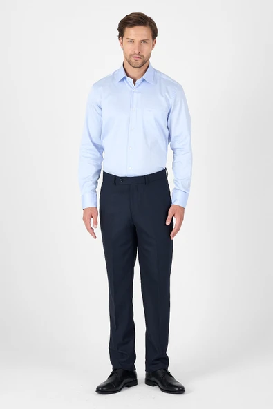 Mavi Sert Yaka Düz Classic %100 Pamuk Comfort Fit Gömlek 1004250323 - Resim 2