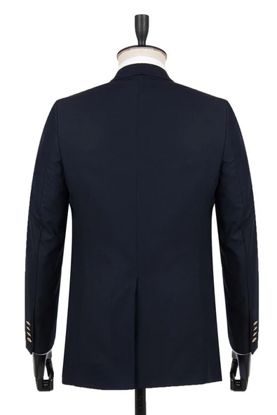 Lacivert Gabardin Mono YakaTek Yırtmaç 6 Drop Comfort Fit Rahat Kesim Basic Ceket 1002230006 - Resim 3
