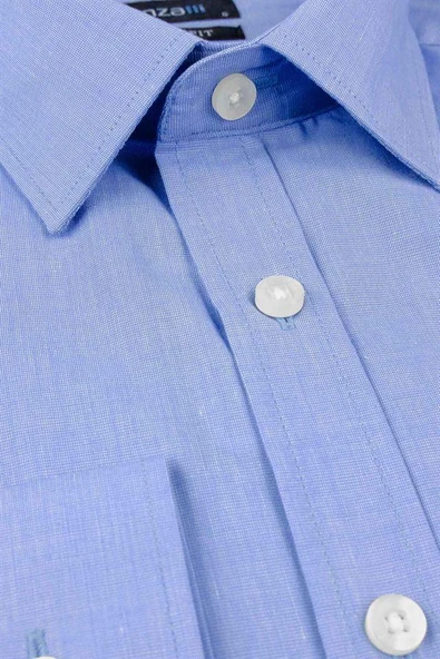 Mavi Uzun Kol Filafil Sert Yaka  Slim Fit Dar Kesim Basic Gömlek 1004225008 - Resim 3