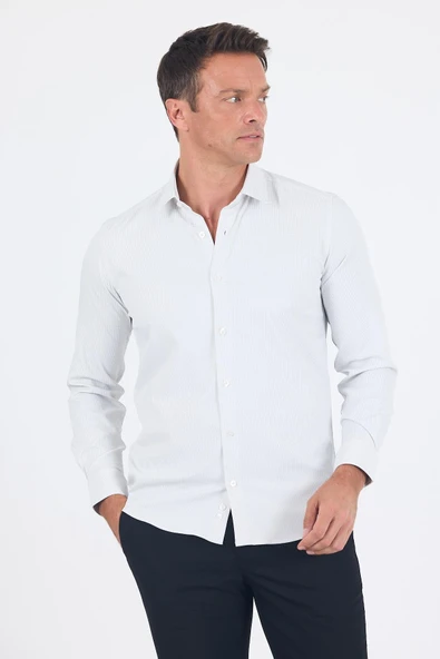 Beyaz Uzun Kol Sert Yaka Cepsiz Easy To Iron Slim Fit Esnek Gömlek 1004250233 ürün görseli