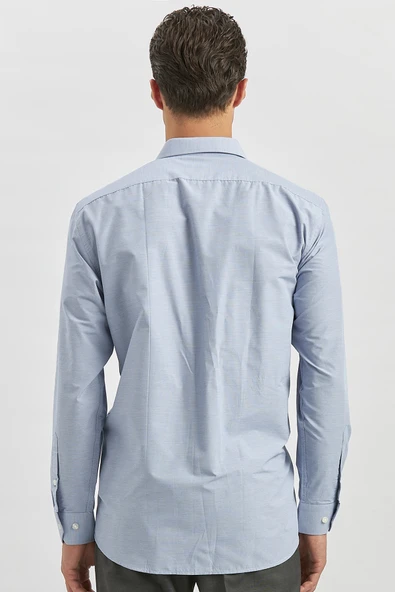 Koyu Lacivert Uzun Kol Kendinden 041 Classic Comfort Fit Gömlek 1004240256 - Resim 6