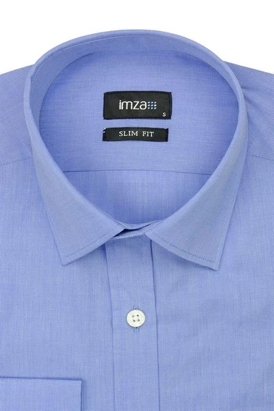 Mavi Uzun Kol Filafil Sert Yaka  Slim Fit Dar Kesim Basic Gömlek 1004225008 - Resim 2