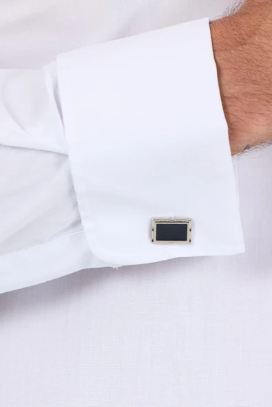 Beyaz Uzun Kol Düz Sert Yaka Cepsiz Pamuklu Basic Slim Fit Gömlek 1004250059_600 - Resim 4