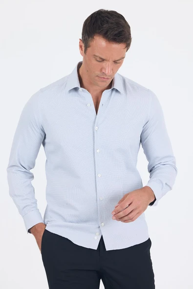 Siyah Uzun Kol Sert Yaka Cepsiz  Slim Fit Pamuklu Gömlek 1004250225 - Resim 3