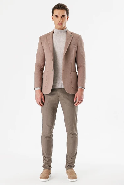 Vizon Desenli Mono Yaka Astarlı Çift Yırtmaç 6 Drop Slim Fit Dar Kesim Klasik Ceket 1002240150 - 4