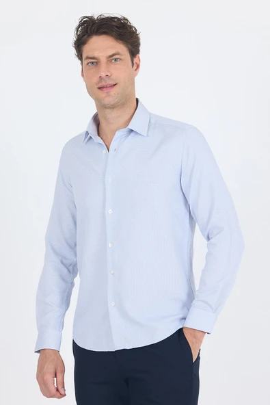 Koyu Lacivert Uzun Kol Sert Yaka Cepsiz  Slim Fit Pamuklu Gömlek 1004250225 ürün görseli