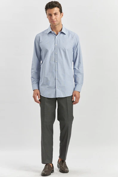 Koyu Lacivert Uzun Kol Kendinden 041 Classic Comfort Fit Gömlek 1004240256 - Resim 5