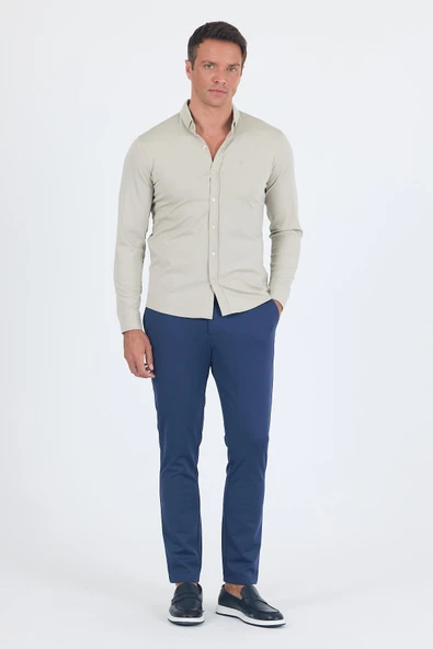 Gri İtalyan Düğmeli Yaka UzunKol Cepsiz Slim Fit Gömlek 1004250254 - Resim 2