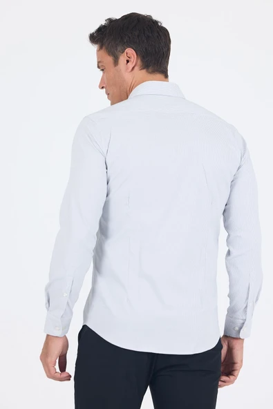 Beyaz Uzun Kol Sert Yaka Cepsiz Easy To Iron Slim Fit Esnek Gömlek 1004250233 - Resim 5