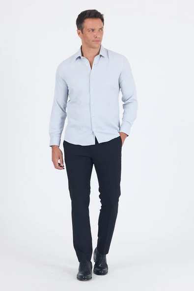 Siyah Uzun Kol Sert Yaka Cepsiz  Slim Fit Pamuklu Gömlek 1004250225 - Resim 2