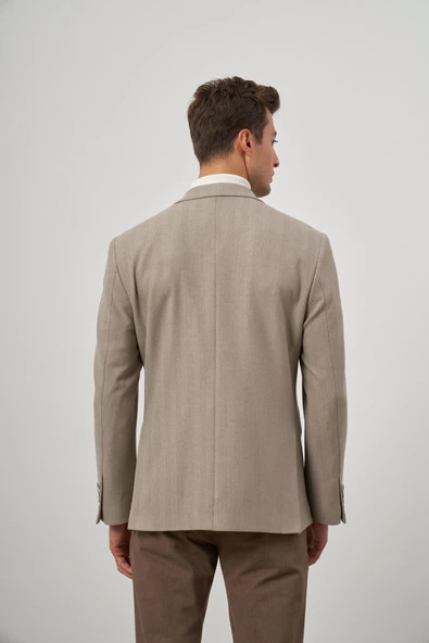 Sütlü Kahverengi Baskılı Mono Yaka 4 Drop Comfort Fit Classic Ceket 1002245157 - Resim 7