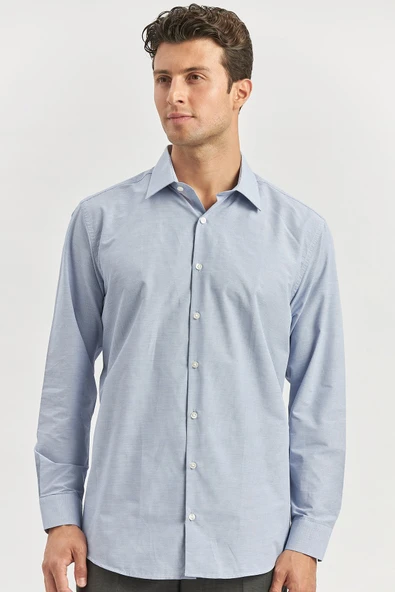 Koyu Lacivert Uzun Kol Kendinden 041 Classic Comfort Fit Gömlek 1004240256 ürün görseli