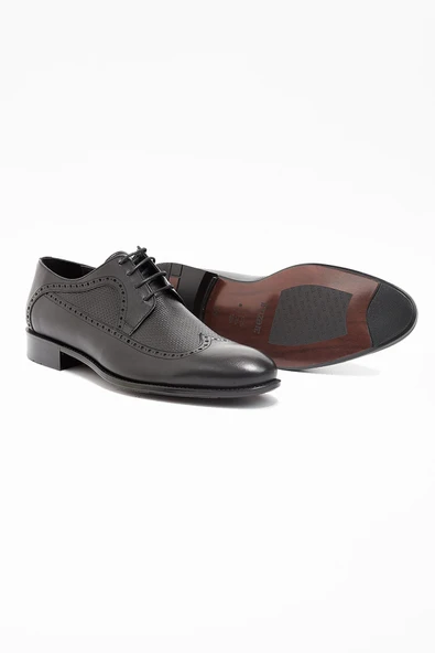 Siyah Hakiki Deri Antik Bağcıklı Klasik Ayakkabı 1033240183 - Resim 4