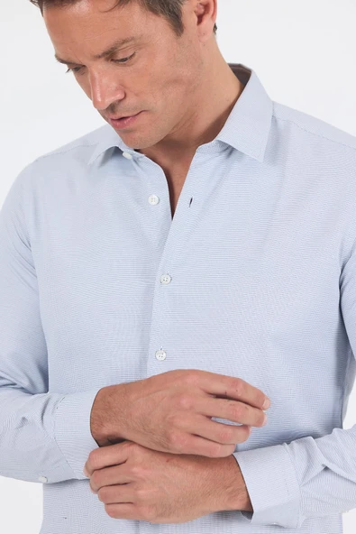 Siyah Uzun Kol Sert Yaka Cepsiz  Slim Fit Pamuklu Gömlek 1004250225 - Resim 4